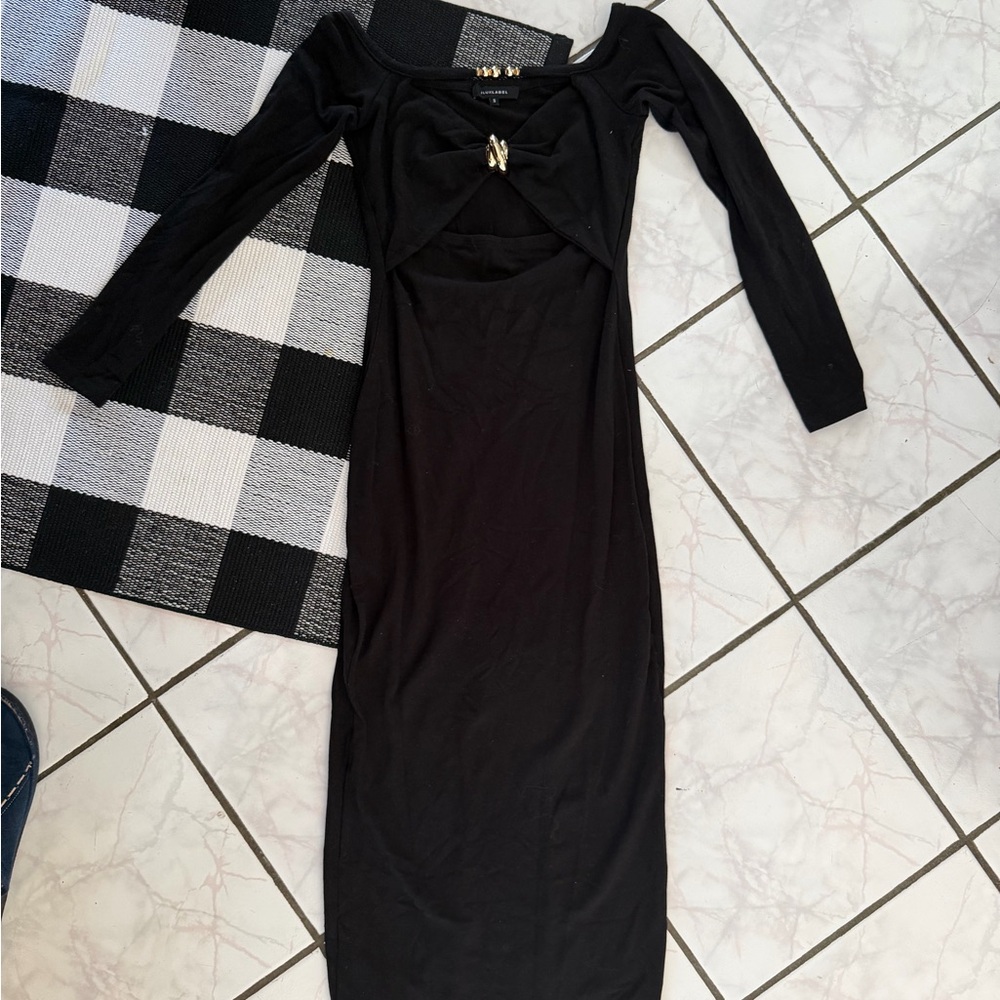JLUXLABEL Black Long Sleeve Dress with Cutout Detail